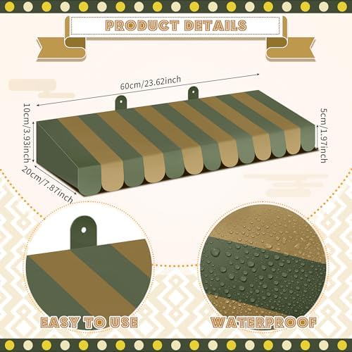4 Pcs 3D Cardboard Awning Decor, Green Color, Striped Style, alternate view 2