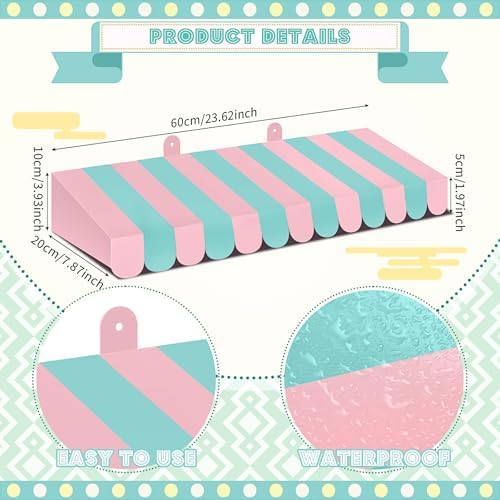 4 Pcs 3D Cardboard Awning Decor, Pink and Green, Striped Style, alternate view 2