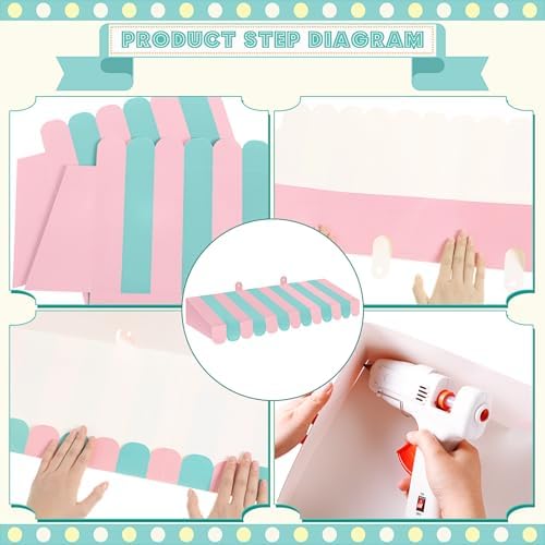 4 Pcs 3D Cardboard Awning Decor, Pink and Green, Striped Style, alternate view 3
