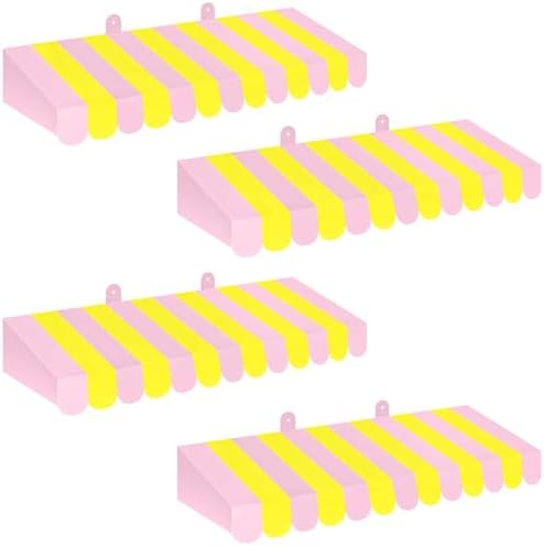 4 Pcs 3D Cardboard Awning Decor, Pink and Yellow, Striped Style