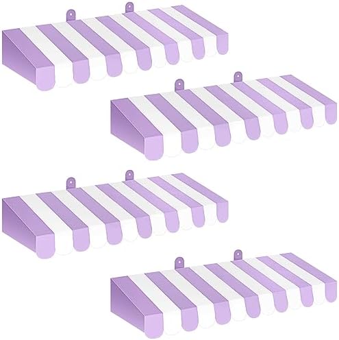 4 Pcs 3D Cardboard Awning Decor, Purple and White, Striped Style