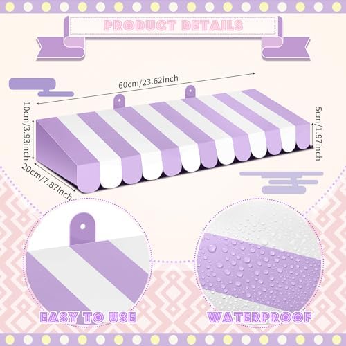 4 Pcs 3D Cardboard Awning Decor, Purple and White, Striped Style, alternate view 2