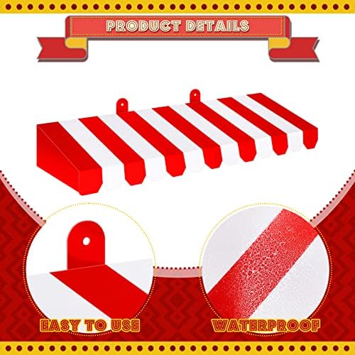 4 Pcs 3D Cardboard Awning Decor, Red and White, Striped Style, alternate view 3