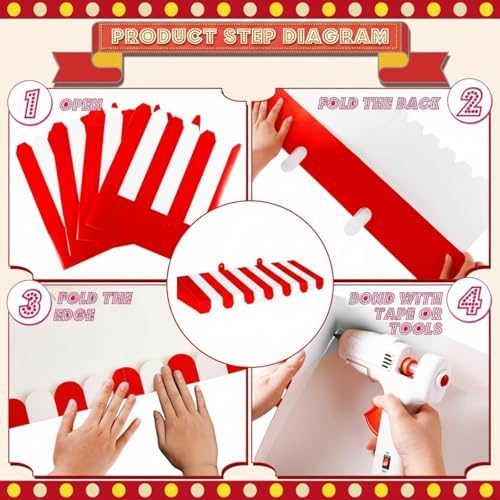 4 Pcs 3D Cardboard Awning Decor, Red and White, Striped Style, alternate view 4