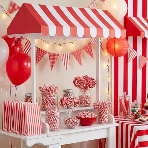 4 Pcs 3D Cardboard Awning Decor, Red and White, Striped Style, alternate view 6
