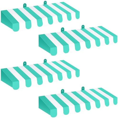 4 Pcs 3D Cardboard Awning Decor, White and Green, Striped Style