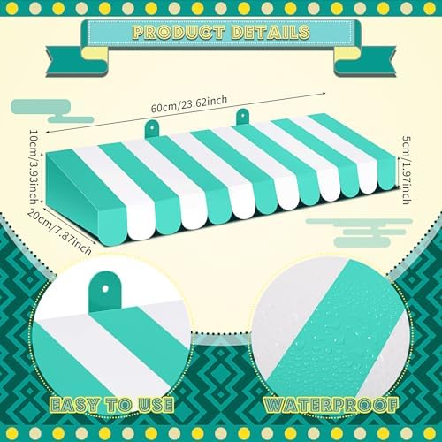 4 Pcs 3D Cardboard Awning Decor, White and Green, Striped Style, alternate view 2