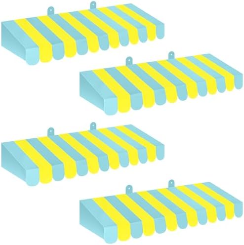 4 Pcs 3D Cardboard Awning Decor, Yellow and Green, Striped Style