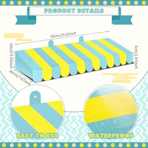 4 Pcs 3D Cardboard Awning Decor, Yellow and Green, Striped Style, alternate view 2