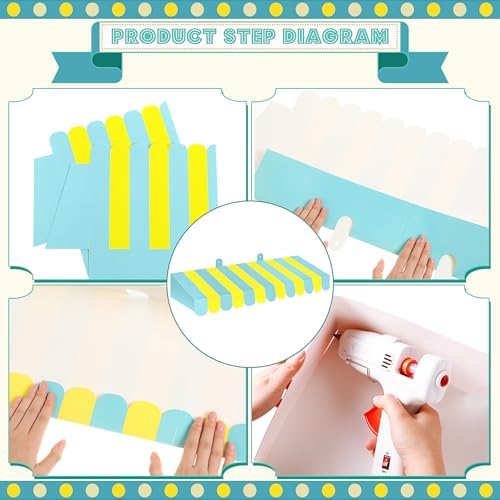 4 Pcs 3D Cardboard Awning Decor, Yellow and Green, Striped Style, alternate view 3