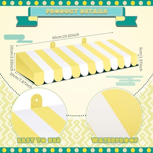 4 Pcs 3D Cardboard Awning Decor, Yellow and White, Striped Style, alternate view 2
