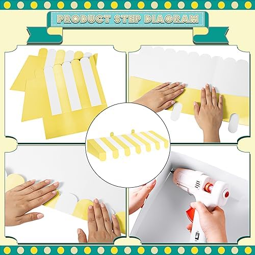 4 Pcs 3D Cardboard Awning Decor, Yellow and White, Striped Style, alternate view 3