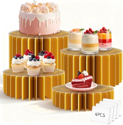 4 Pcs 4 Pcs Buffet Risers Food Display for Dessert, 4 Sizes, Gold in Gold