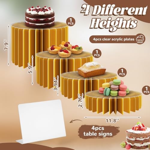 4 Pcs 4 Pcs Buffet Risers Food Display for Dessert, 4 Sizes, Gold in Gold, alternate view 3