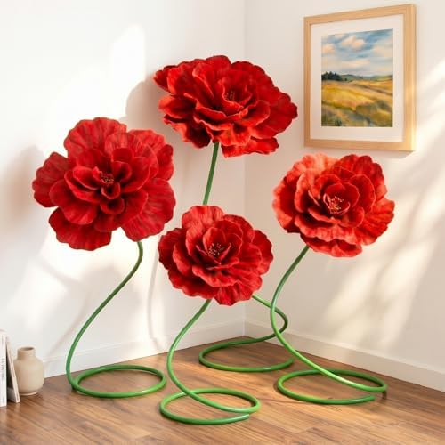 4 Pcs 5 ft Large Peony Giant Artificial Peony in Red