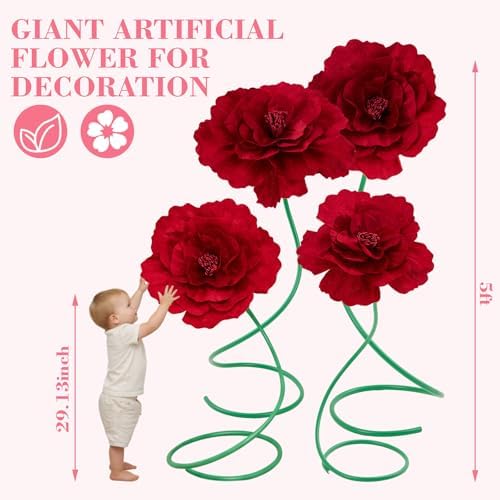 4 Pcs 5 ft Large Peony Giant Artificial Peony in Red, alternate view 2