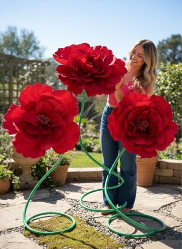 4 Pcs 5 ft Large Peony Giant Artificial Peony in Red, alternate view 5