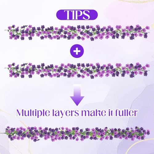 4 Pcs 6 ft Artificial Flowers Wisteria Garland, Purple, alternate view 4