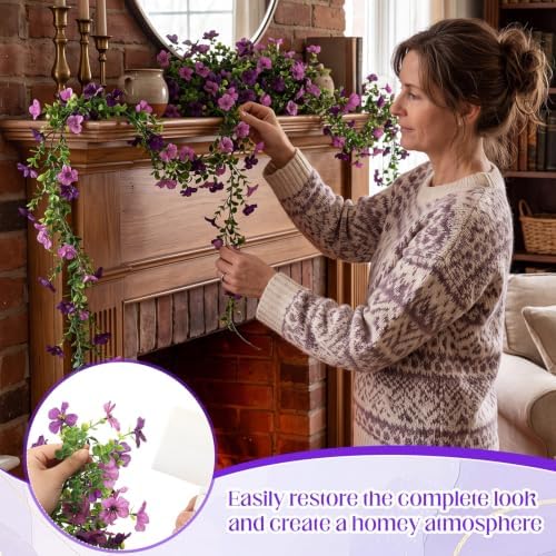4 Pcs 6 ft Artificial Flowers Wisteria Garland, Purple, alternate view 5