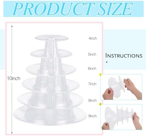 4 Pcs 6 Tiers Macaron Tower Stand Cupcake Display Rack in clear, alternate view 3