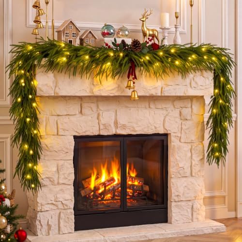 4 Pcs 6Ft Artificial Norfolk Pine Christmas Garland with LED String Lights
