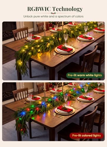 4 Pcs 6Ft Artificial Norfolk Pine Christmas Garland with LED String Lights, alternate view 2