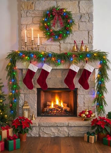 4 Pcs 6Ft Artificial Norfolk Pine Christmas Garland with LED String Lights, alternate view 4