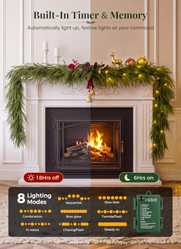 4 Pcs 6Ft Artificial Norfolk Pine Christmas Garland with LED String Lights, alternate view 5