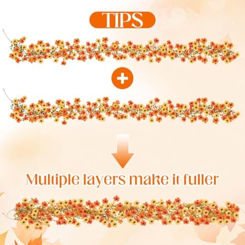 4 Pcs 6ft Fall Artificial Daisy Garland Autumn Hanging Vine Decor, alternate view 4