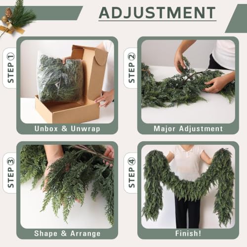4 Pcs 9 FT Artificial Christmas Cedar Garland for Mantle Home Decoration, alternate view 6