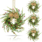 4 Pcs 9 Inch Christmas Wreaths for Kitchen Cabinet Artificial Cedar Pine Hanging Wreath with Red Berries Pine