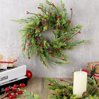 4 Pcs 9 Inch Christmas Wreaths for Kitchen Cabinet Artificial Cedar Pine Hanging Wreath with Red Berries Pine, alternate view