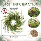 4 Pcs 9 Inch Christmas Wreaths for Kitchen Cabinet Artificial Cedar Pine Hanging Wreath with Red Berries Pine, alternate view
