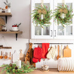 4 Pcs 9 Inch Christmas Wreaths for Kitchen Cabinet Artificial Cedar Pine Hanging Wreath with Red Berries Pine, alternate view