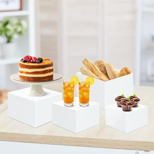 4 Pcs Acrylic Buffet Risers, Food Display Stands (5", 6", 7", 8'') in White, alternate view 2