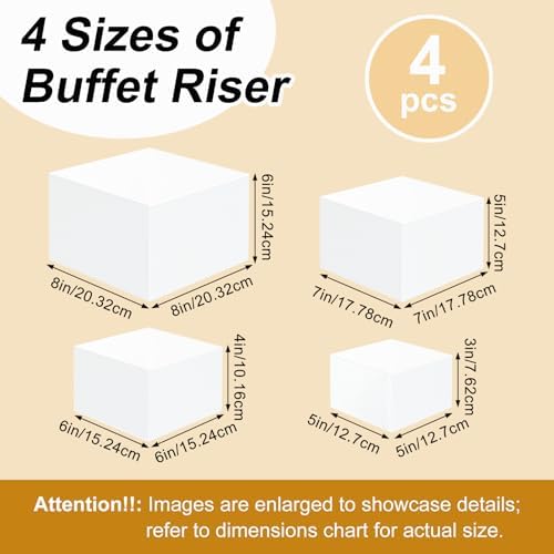 4 Pcs Acrylic Buffet Risers, Food Display Stands (5", 6", 7", 8'') in White, alternate view 3