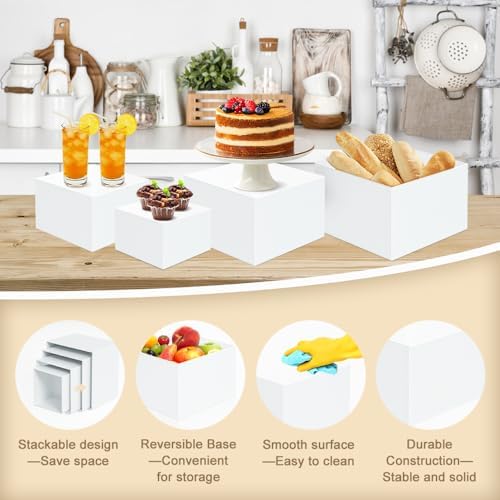 4 Pcs Acrylic Buffet Risers, Food Display Stands (5", 6", 7", 8'') in White, alternate view 5
