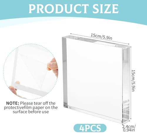 4 PCS Acrylic Display Blocks 6 x 6 x 1 Inches Clear Polished Acrylic Cube Riser Square Base Stand Solid Pedestal, alternate