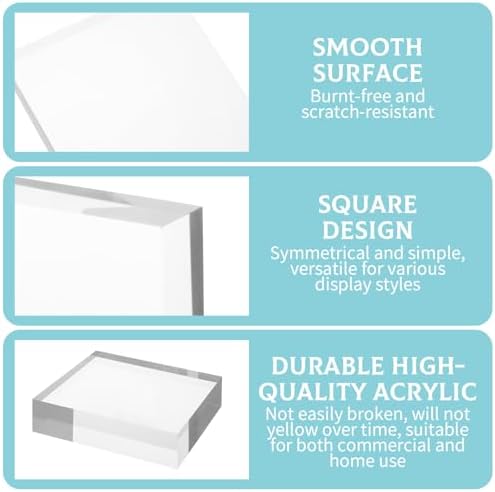 4 PCS Acrylic Display Blocks 6 x 6 x 1 Inches Clear Polished Acrylic Cube Riser Square Base Stand Solid Pedestal, alternate