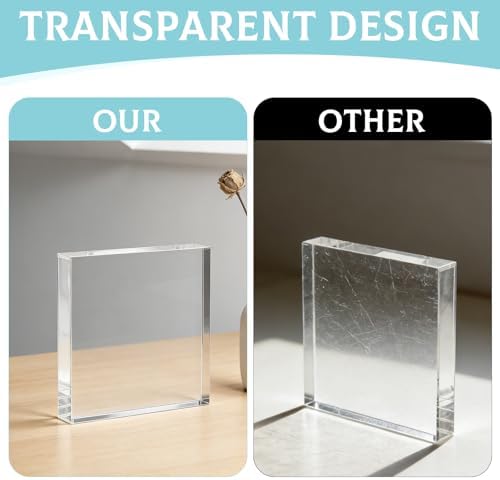 4 PCS Acrylic Display Blocks 6 x 6 x 1 Inches Clear Polished Acrylic Cube Riser Square Base Stand Solid Pedestal, alternate