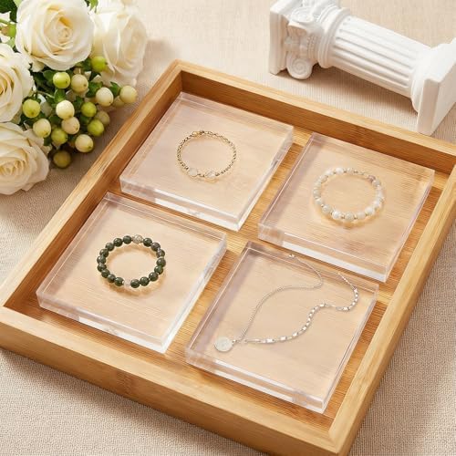 4 PCS Acrylic Display Blocks 6 x 6 x 1 Inches Clear Polished Acrylic Cube Riser Square Base Stand Solid Pedestal, alternate
