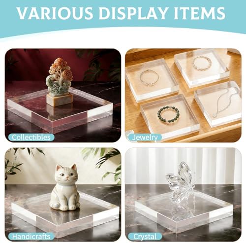 4 PCS Acrylic Display Blocks 6 x 6 x 1 Inches Clear Polished Acrylic Cube Riser Square Base Stand Solid Pedestal, alternate