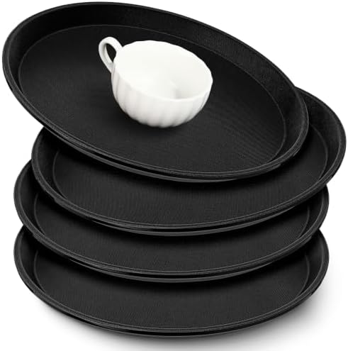 4 Pcs Bar Service Tray Round Plastic Non Slip,11"