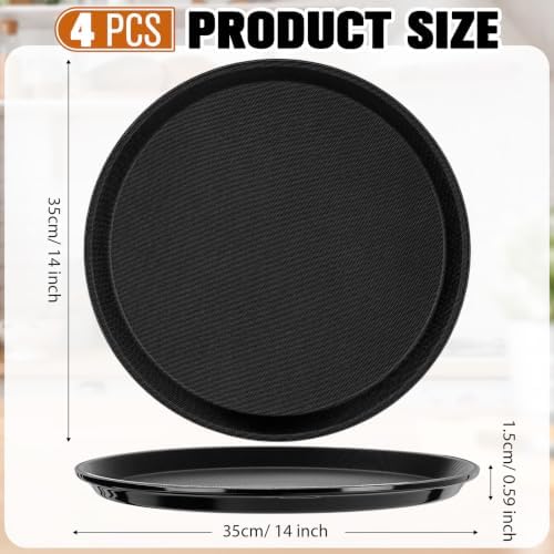 4 Pcs Bar Service Tray Round Plastic Non Slip,14", alternate view 3
