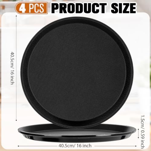 4 Pcs Bar Service Tray Round Plastic Non Slip,16", alternate view 3