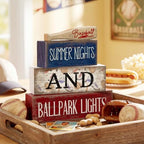 4 Pcs Baseball Wooden Blocks Sign with Bat, Blue White Red, alternate view 3