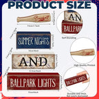 4 Pcs Baseball Wooden Blocks Sign with Bat, Blue White Red, alternate view 4