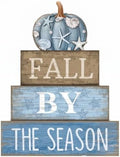 4 Pcs Blue Fall Decor for Home, Wooden Coastal Pumpkin Table Decor in White Blue