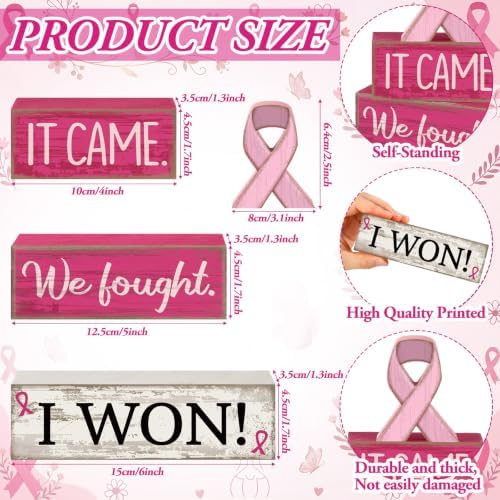 4 Pcs Breast Cancer Awareness Decor Pink Ribbon Table Decor, alternate view 3