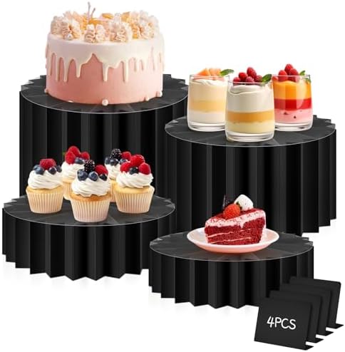 4 Pcs Buffet Risers Food Display for Dessert Table,4 Sizes, Black in Black